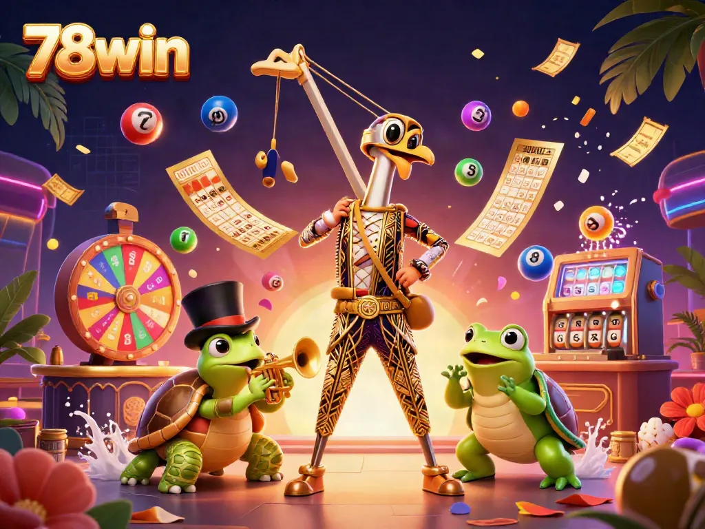 Experience the thrill of 78win with a lively 3D casino scene celebrating fun and games.