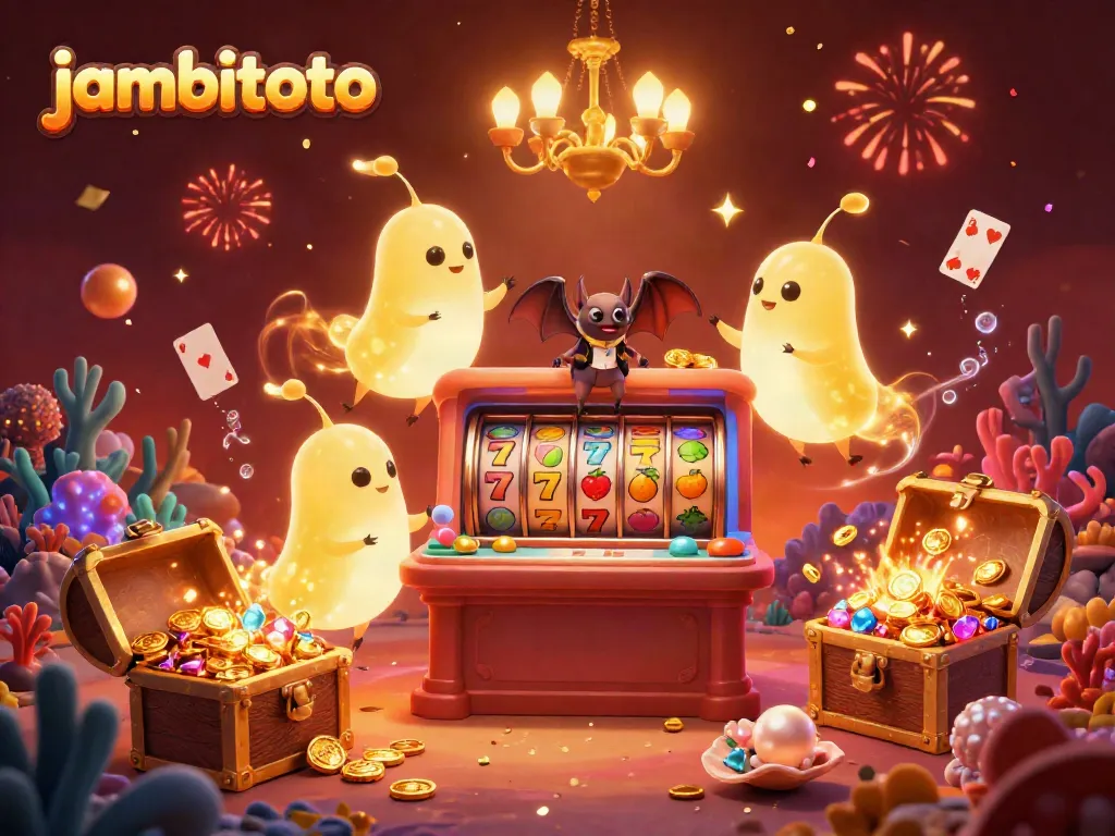 Experience the excitement at jambitoto with an underwater casino scene featuring vibrant glowworms and dynamic slots.