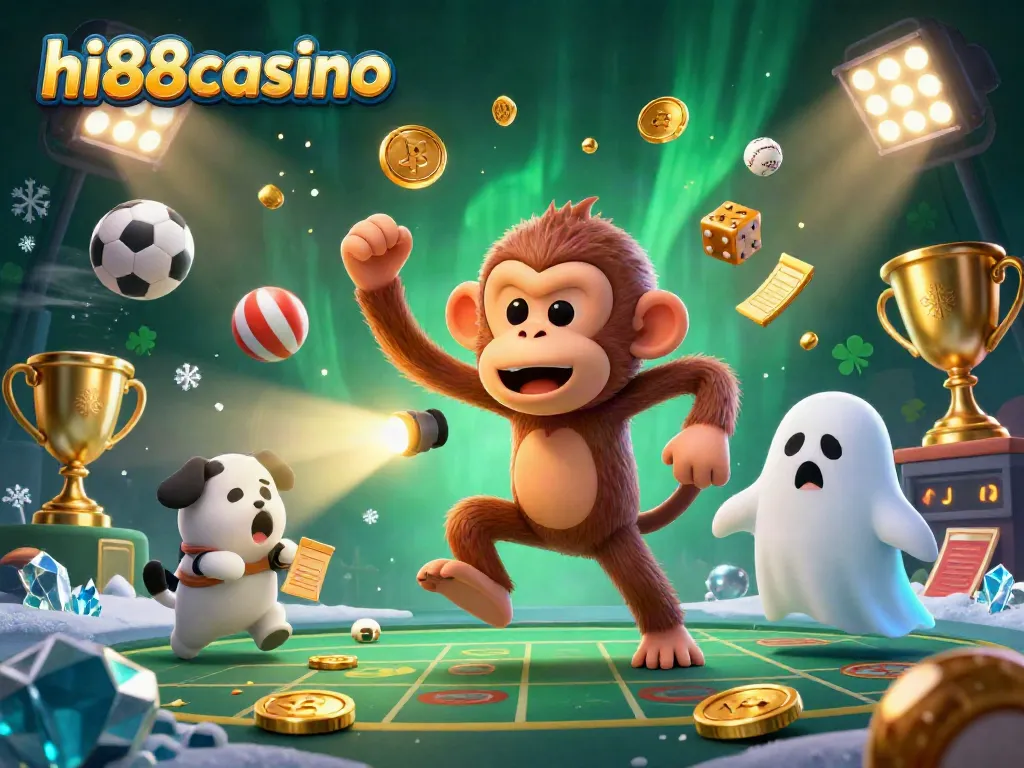 Experience thrills at hi88casino with dynamic 3D illustration of a playful ghost and exciting gaming elements.